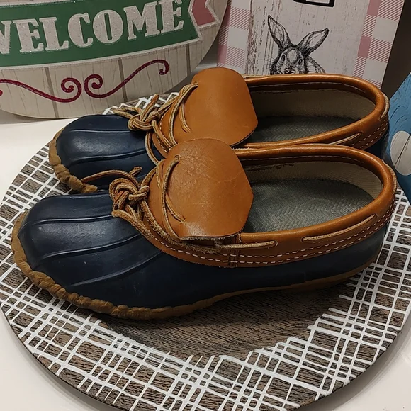 💐 Vintage GUC L.L. Bean Bean Boot 🥾 Rubber Duck Boots, Leather Trim, Navy, 8 - Picture 11 of 11